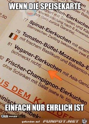 ehrliche Speisekarte