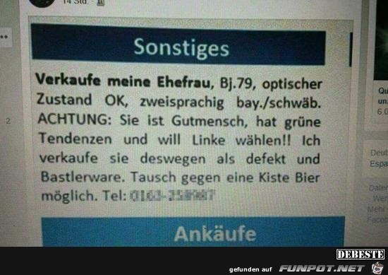 Verkaufe meine Ehefrau Verkaufe meine Ehefrau