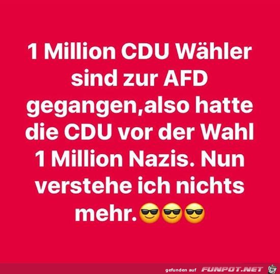 1 Mllion CDU Wähler sind zur AFD gegangen...... 1 Mllion CDU Wähler sind zur AFD gegangen......