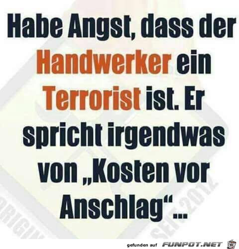 habe Angst, das der Handwerker.........