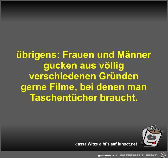übrigens: Frauen und Männer gucken aus völlig verschiedenen übrigens: Frauen und Männer gucken aus völlig verschiedenen