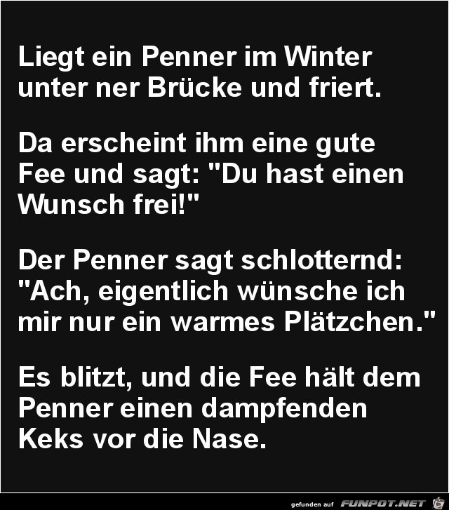 liegt ein Penner im Winter.......