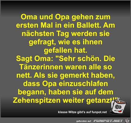 Oma und Opa gehen zum ersten Mal in ein Ballett Oma und Opa gehen zum ersten Mal in ein Ballett