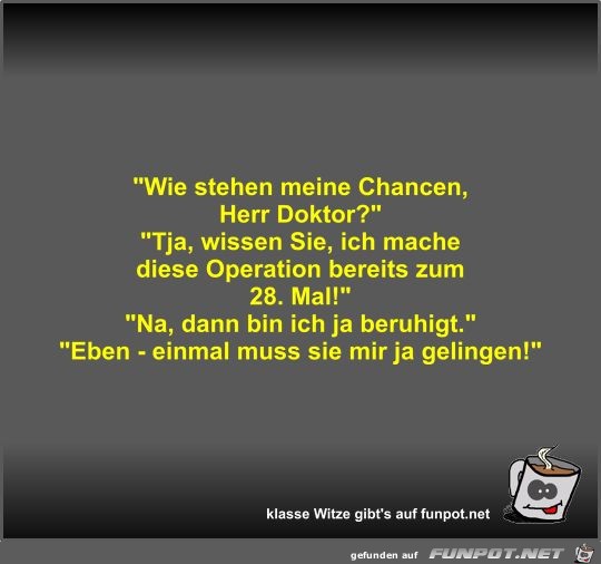 Wie stehen meine Chancen. Herr Doktor? Wie stehen meine Chancen. Herr Doktor?
