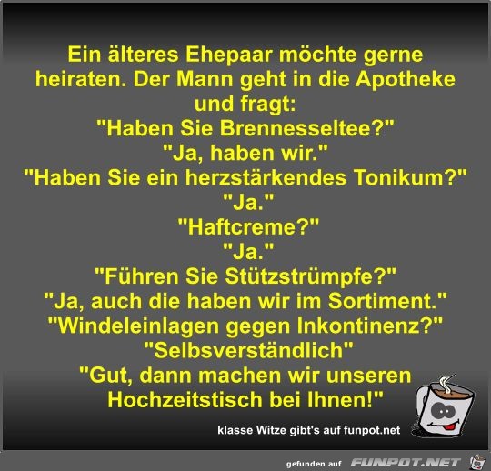 Ein älteres Ehepaar möchte gerne heiraten Ein älteres Ehepaar möchte gerne heiraten