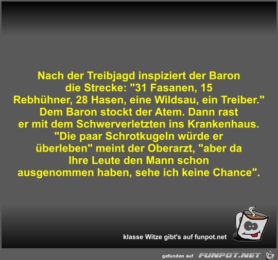 Nach der Treibjagd inspiziert der Baron die Strecke Nach der Treibjagd inspiziert der Baron die Strecke