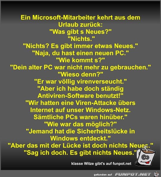 Ein Microsoft-Mitarbeiter kehrt aus dem Urlaub zurück Ein Microsoft-Mitarbeiter kehrt aus dem Urlaub zurück