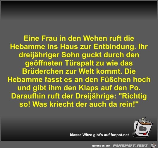 Eine Frau in den Wehen ruft die Hebamme ins Haus zur... Eine Frau in den Wehen ruft die Hebamme ins Haus zur...