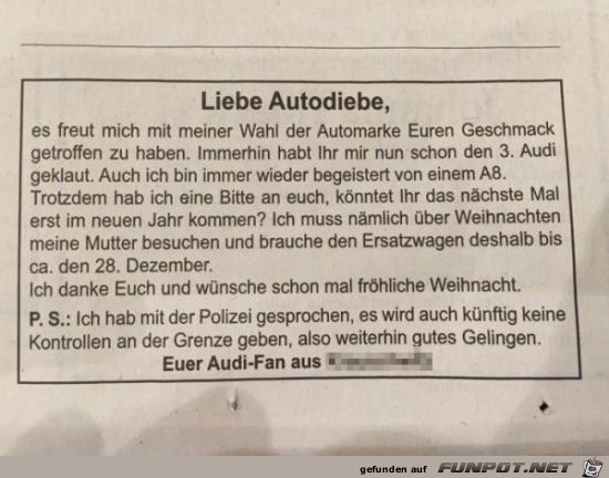 Liebe Autodiebe...........