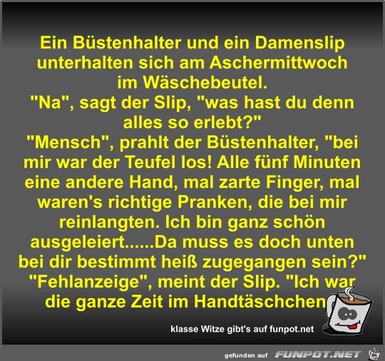 Ein Büstenhalter und ein Damenslip unterhalten sich am... Ein Büstenhalter und ein Damenslip unterhalten sich am...
