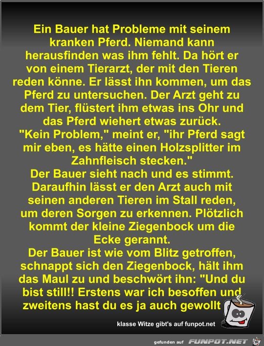 Ein Bauer hat Probleme mit seinem kranken Pferd