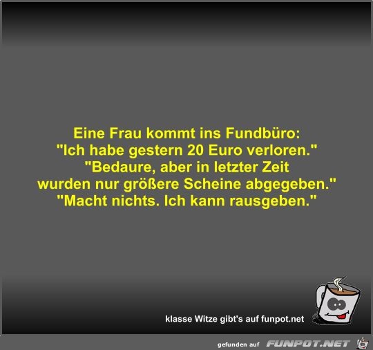 Eine Frau kommt ins Fundbüro Eine Frau kommt ins Fundbüro