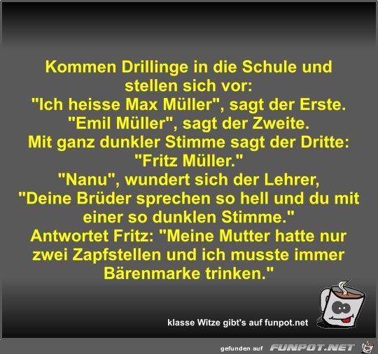 Kommen Drillinge in die Schule und stellen sich vor Kommen Drillinge in die Schule und stellen sich vor