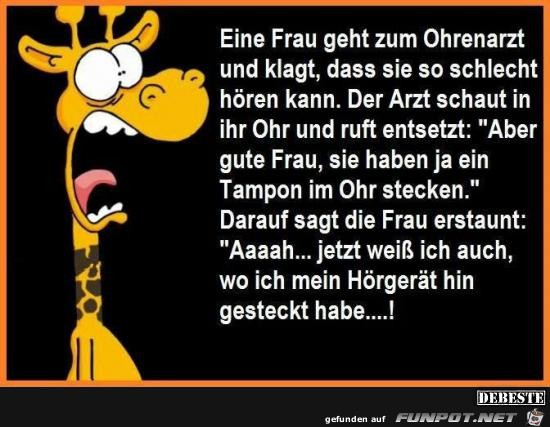 eine Frau geht zum Ohrenarzt.........