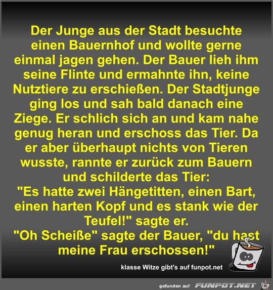 Der Junge aus der Stadt besuchte einen Bauernhof und wollte Der Junge aus der Stadt besuchte einen Bauernhof und wollte
