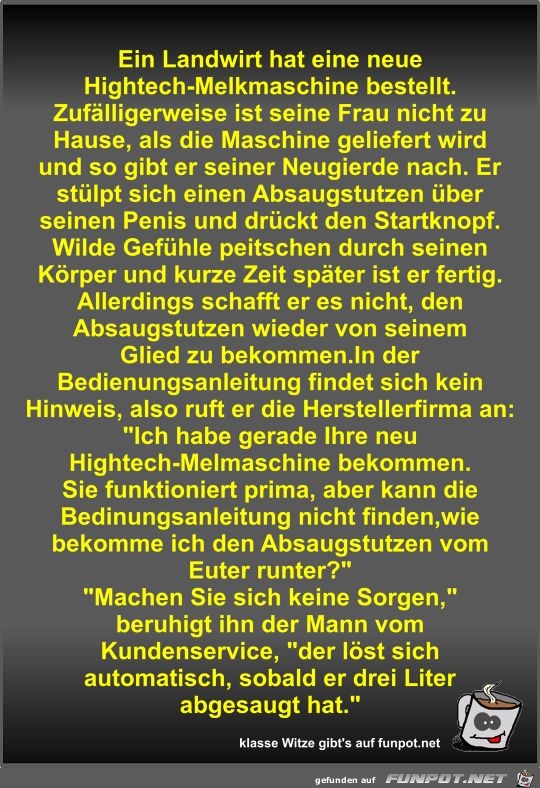 Ein Landwirt hat eine neue Hightech-Melkmaschine bestellt Ein Landwirt hat eine neue Hightech-Melkmaschine bestellt