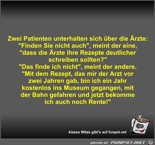 Zwei Patienten unterhalten sich über die Ärzte Zwei Patienten unterhalten sich über die Ärzte
