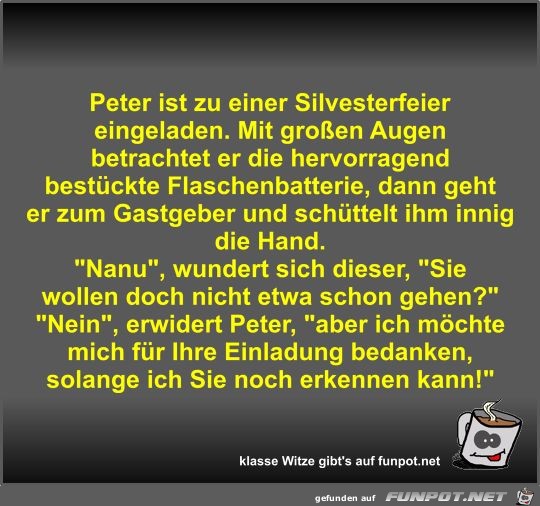 Peter ist zu einer Silvesterfeier eingeladen