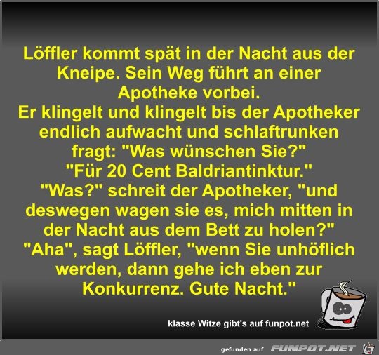 Löffler kommt spät in der Nacht aus der Kneipe Löffler kommt spät in der Nacht aus der Kneipe