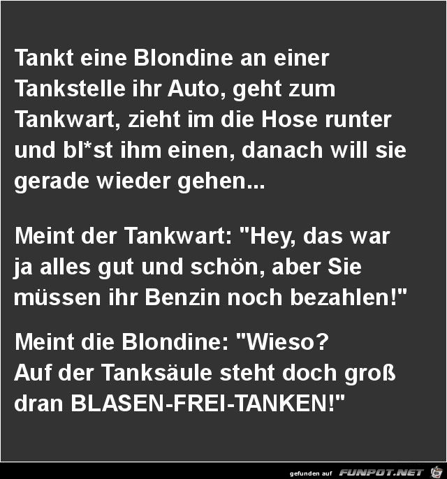 eine Blondine an der Tankstelle