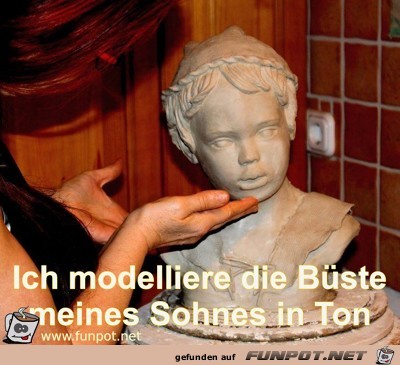 Ich modelliere die Bste meines Sohnes in Ton