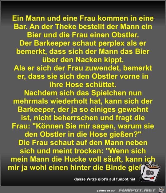 Ein Mann und eine Frau kommen in eine Bar