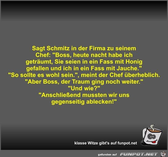 Sagt Schmitz in der Firma zu seinem Chef Sagt Schmitz in der Firma zu seinem Chef