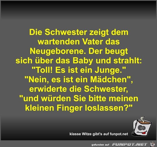 Die Schwester zeigt dem wartenden Vater das Neugeborene Die Schwester zeigt dem wartenden Vater das Neugeborene