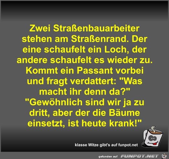 Zwei Straßenbauarbeiter stehen am Straßenrand Zwei Straßenbauarbeiter stehen am Straßenrand