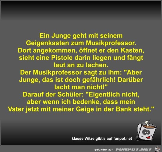 Ein Junge geht mit seinem Geigenkasten zum Musikprofessor Ein Junge geht mit seinem Geigenkasten zum Musikprofessor
