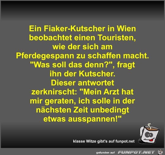 Ein Fiaker-Kutscher in Wien beobachtet einen Touristen