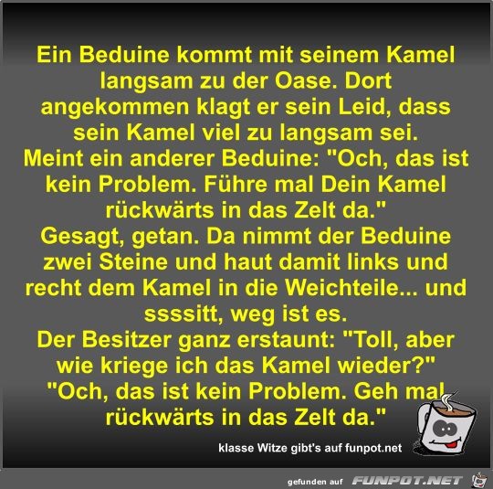 Ein Beduine kommt mit seinem Kamel langsam zu der Oase Ein Beduine kommt mit seinem Kamel langsam zu der Oase