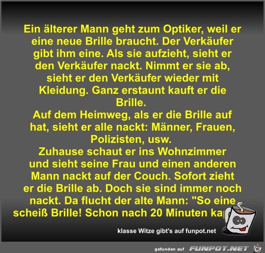 Ein älterer Mann geht zum Optiker Ein älterer Mann geht zum Optiker
