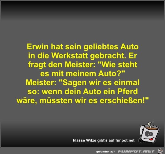 Erwin hat sein geliebtes Auto in die Werkstatt gebracht Erwin hat sein geliebtes Auto in die Werkstatt gebracht