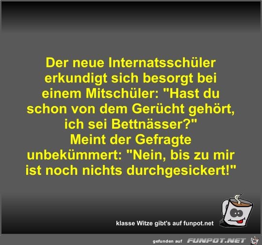 Der neue Internatsschüler erkundigt sich besorgt bei einem Der neue Internatsschüler erkundigt sich besorgt bei einem
