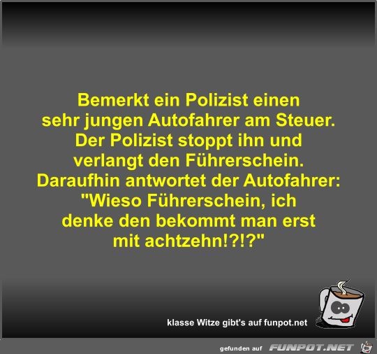 Bemerkt ein Polizist einen sehr jungen Autofahrer am Steuer