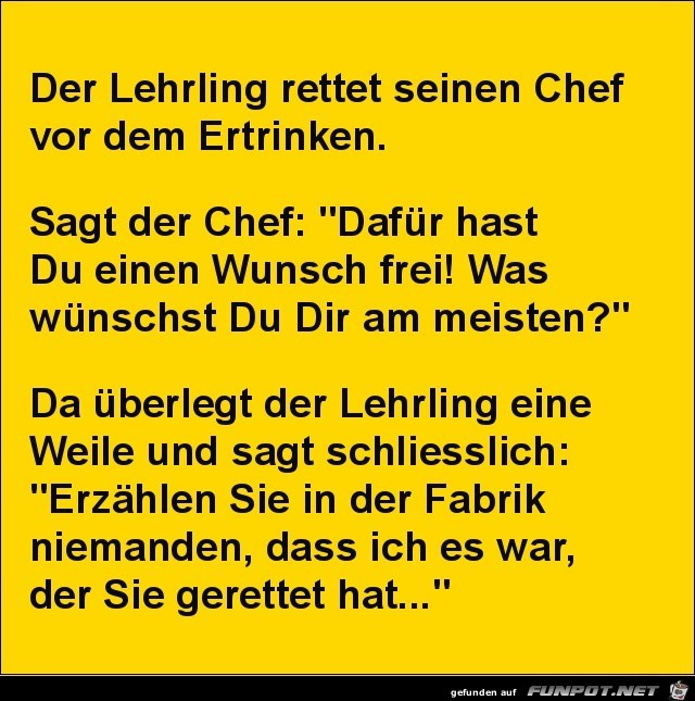 der Lehrling rettet seinen Chef.......