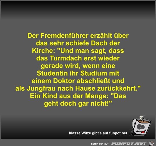 Der Fremdenführer erzählt über das sehr schiefe Dach der... Der Fremdenführer erzählt über das sehr schiefe Dach der...