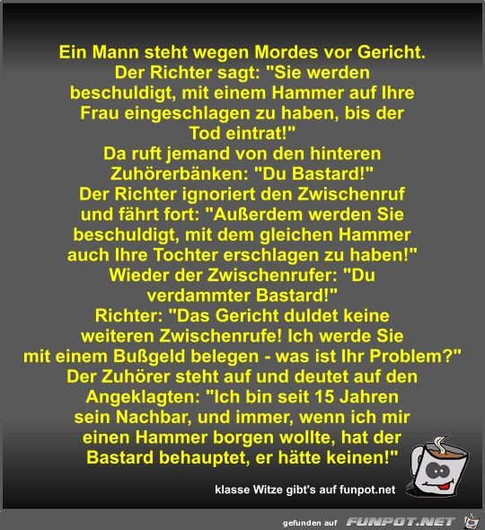 Ein Mann steht wegen Mordes vor Gericht Ein Mann steht wegen Mordes vor Gericht
