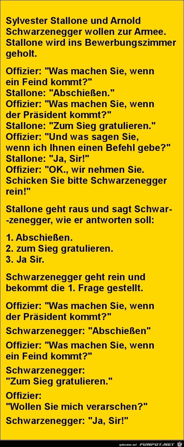 Sylvester Stallone und Arnold Schwarzenegger wollen zur Arme Sylvester Stallone und Arnold Schwarzenegger wollen zur Arme