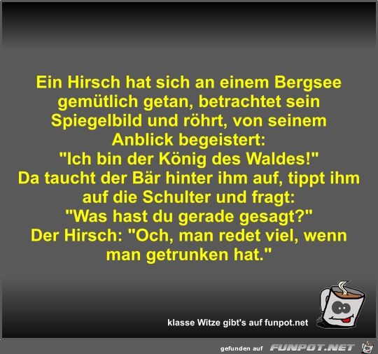 Ein Hirsch hat sich an einem Bergsee gemütlich getan Ein Hirsch hat sich an einem Bergsee gemütlich getan