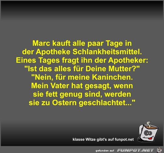 Marc kauft alle paar Tage in der Apotheke Schlankheitsmittel Marc kauft alle paar Tage in der Apotheke Schlankheitsmittel