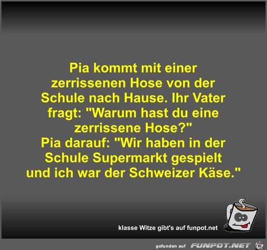Pia kommt mit einer zerrissenen Hose von der Schule nach... Pia kommt mit einer zerrissenen Hose von der Schule nach...