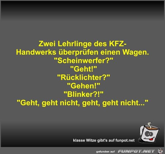 Zwei Lehrlinge des KFZ- Handwerks überprüfen einen Wagen Zwei Lehrlinge des KFZ- Handwerks überprüfen einen Wagen