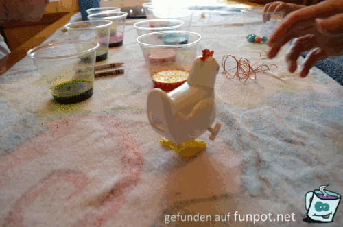 Huhn legt bunte Eier Huhn legt bunte Eier