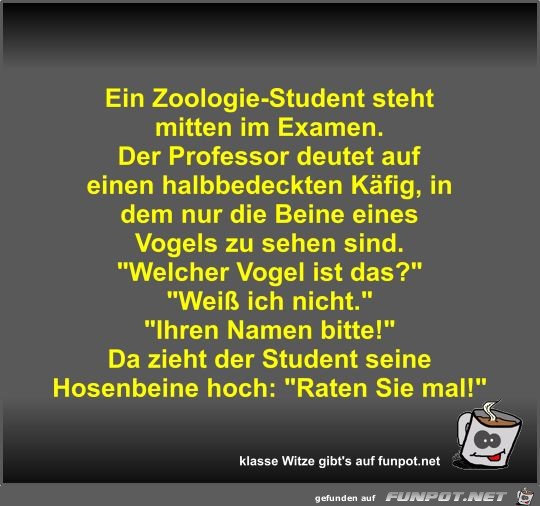 Ein Zoologie-Student steht mitten im Examen