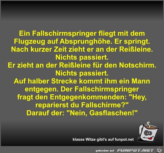 Ein Fallschirmspringer fliegt mit dem Flugzeug auf...