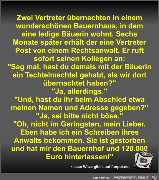 Zwei Vertreter übernachten in einem wunderschönen Bauernhaus Zwei Vertreter übernachten in einem wunderschönen Bauernhaus