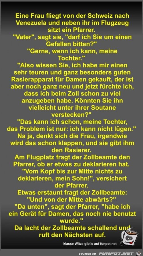Eine Frau fliegt von der Schweiz nach Venezuela und neben... Eine Frau fliegt von der Schweiz nach Venezuela und neben...