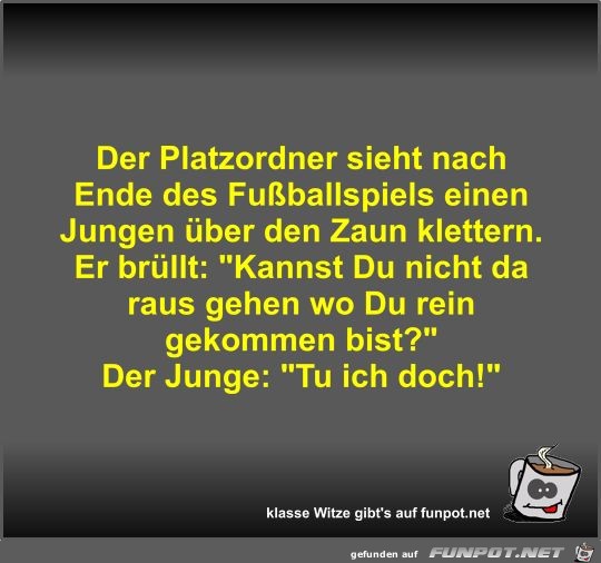 Der Platzordner sieht nach Ende des Fuballspiels einen...